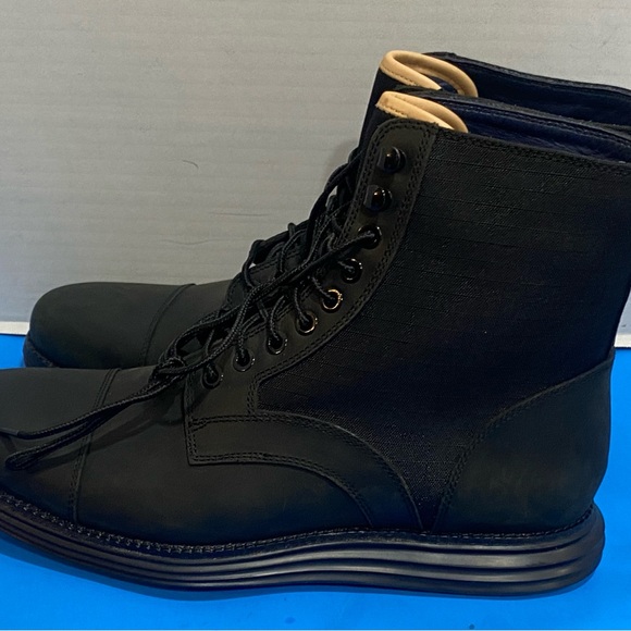 COLE HAAN LUNARGRAND LACE UP COMBAT CAP TOE BOOT BOOTS BLACK 8.5 - Picture 2 of 11